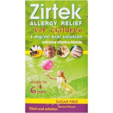 Zirtek Allergy Relief for Children 1mg/ml Sugar Free Oral Solution 70ml