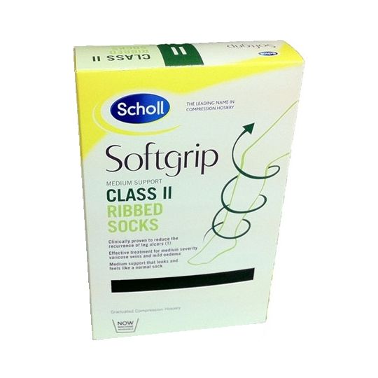 Scholl Softgrip Class II Ribbed Socks Compression Hosiery Black